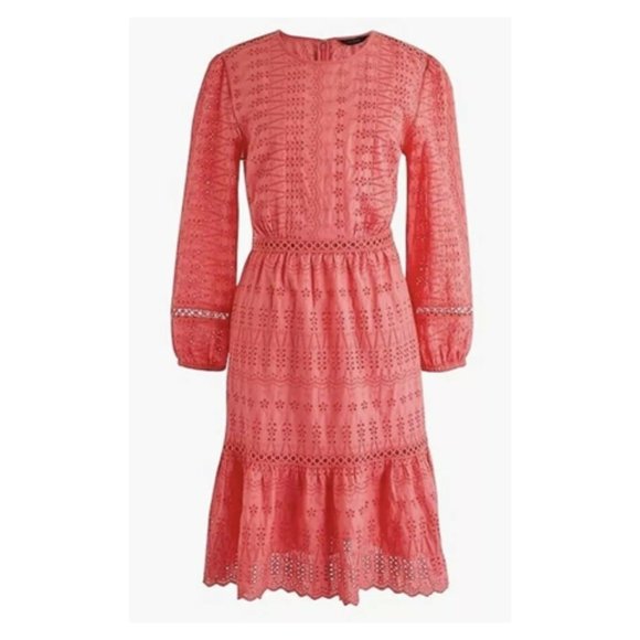 J Crew Dress Womens 10 Coral Pink Eyelet Lace Prairie Peasant Cottage Core EUC - Picture 1 of 15